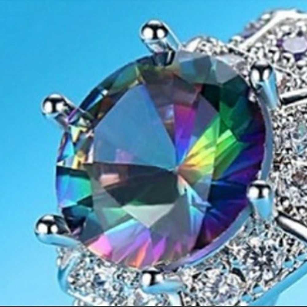 Sterling Silver Fire Rainbow Amethyst Hexagon Ring - Picture 2 of 13